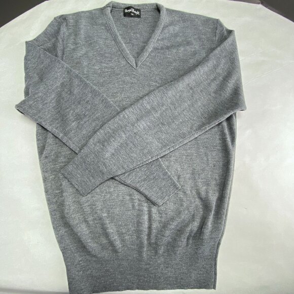 Vintage Royal Knight V Neck Men M Long Sleeve Pullover Sweater Gray - Picture 5 of 10